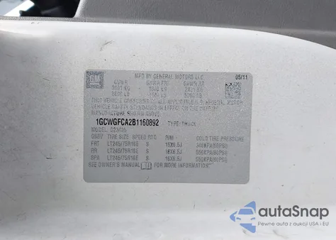 2011 Chevrolet Express 2500 Work Van из США, поврежденный, VIN 1GCWGFCA2B1160892